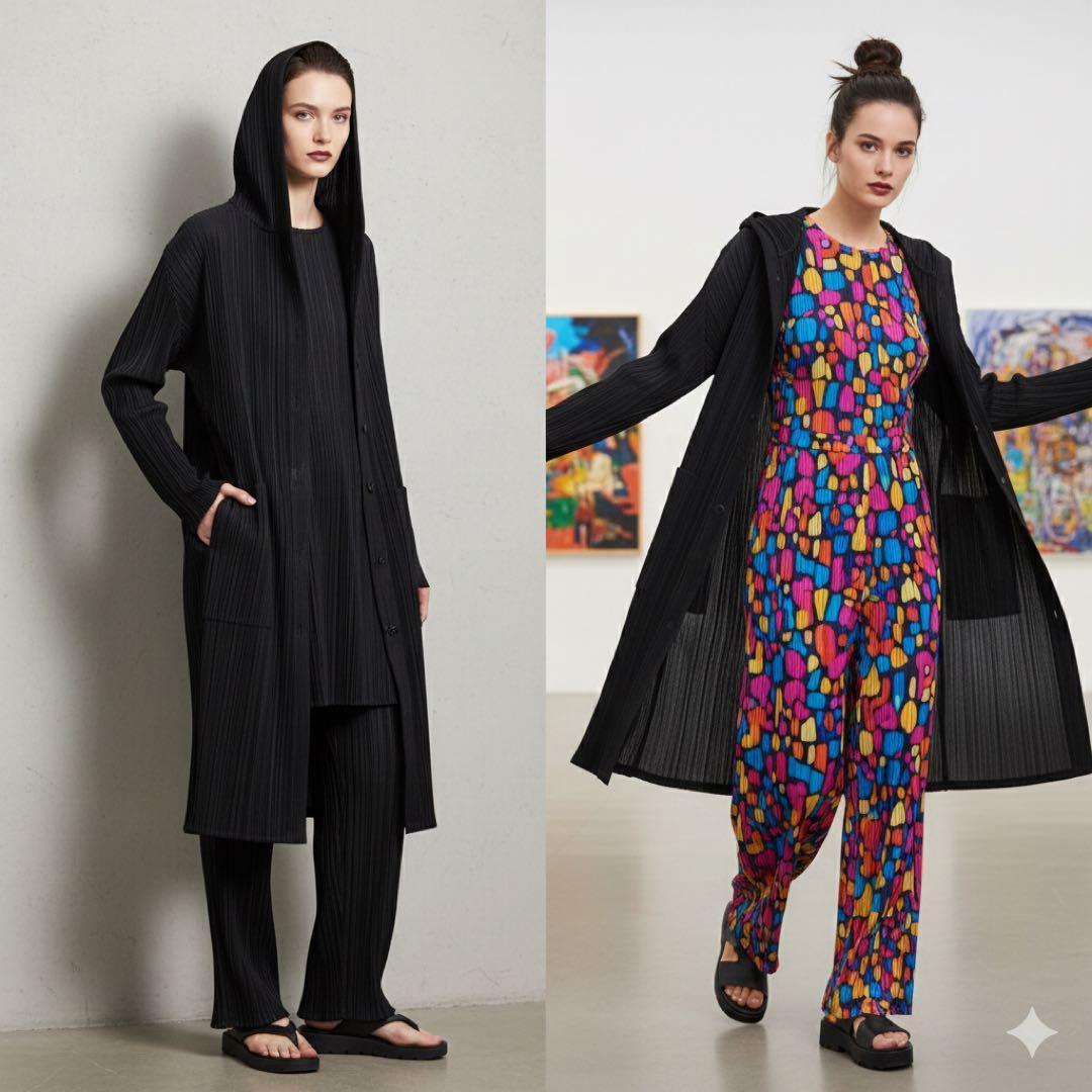 ジャケット・アウター PLEATS PLEASE long Hooded coat Black 3