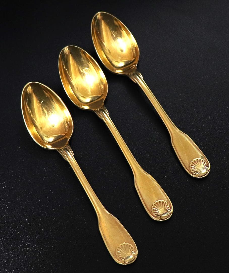 クリストフル 最上級 24金プレート 希少 コキーユ 貝殻 モカスプーン 3本