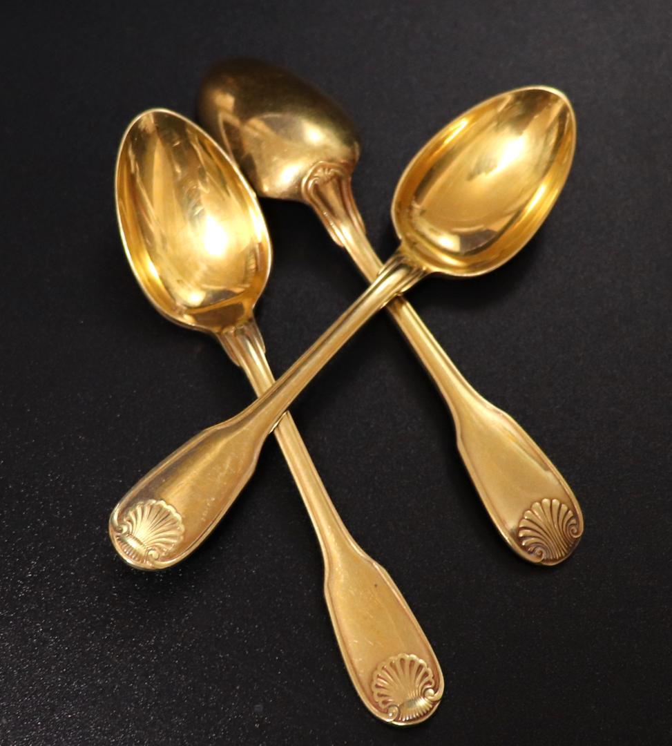 クリストフル 最上級 24金プレート 希少 コキーユ 貝殻 モカスプーン 3本