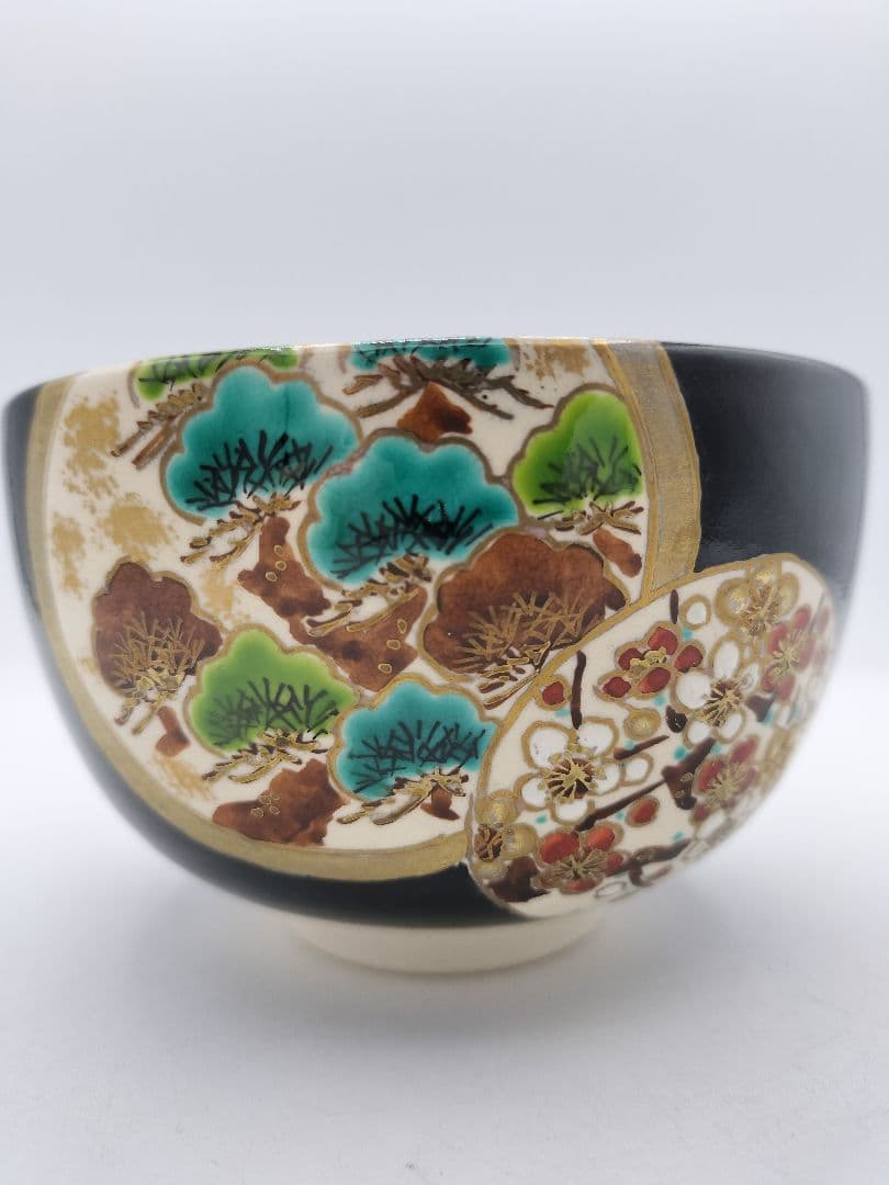 c550【新品・未使用】黒仁清 丸紋草花 加藤ひろ子 木箱 茶道具