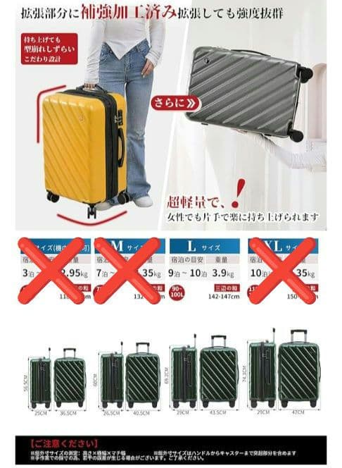 スーツケース 【Ｌ】 グリーン キャリー 拡張機能付 大容量 静音キャスター