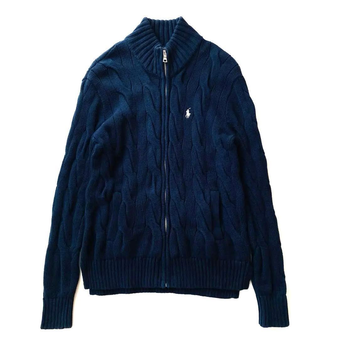 【美品】ポロラルフローレン　ドライバーズニット　ポニー　ロゴ刺繍　フルジップ