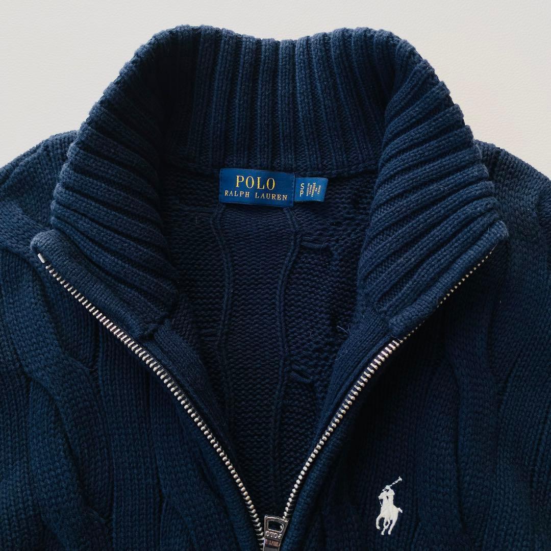 【美品】ポロラルフローレン　ドライバーズニット　ポニー　ロゴ刺繍　フルジップ
