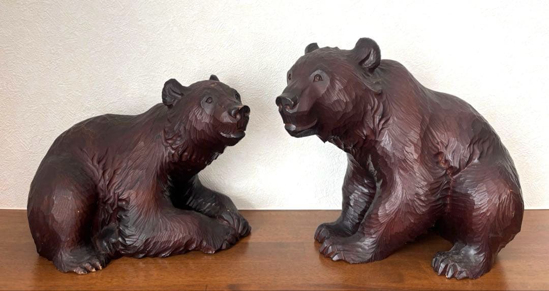 SALE✩.*˚ 堀井民芸 親子×夫婦風 木彫り熊 縁起置物 2体セット