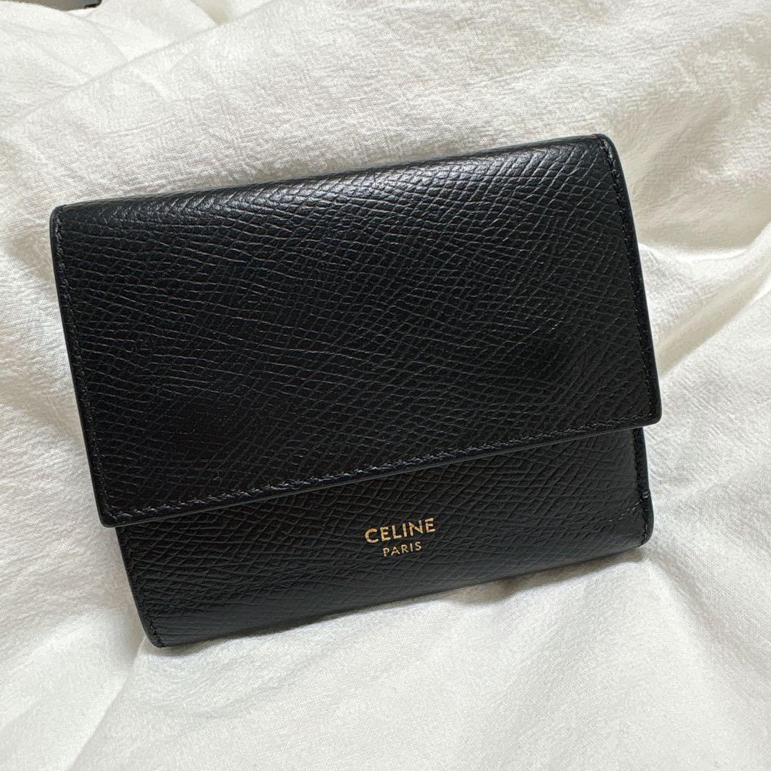 【はぐ】セリーヌ三つ折り財布 ブラック スモール トリフォールドウォレット