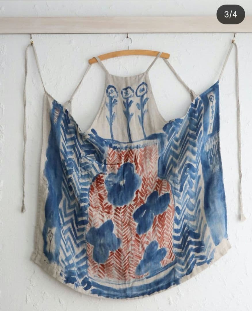 デイデイ洋裁店　手描きリネンエプロン　花びんの花