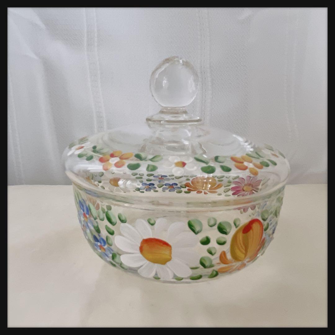 ハンドペイント　ガラス　蓋もの　オーストリア　ザルツブルグ