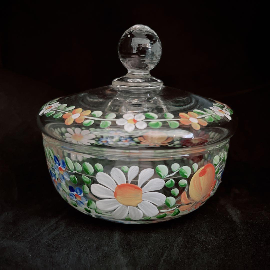 ハンドペイント　ガラス　蓋もの　オーストリア　ザルツブルグ