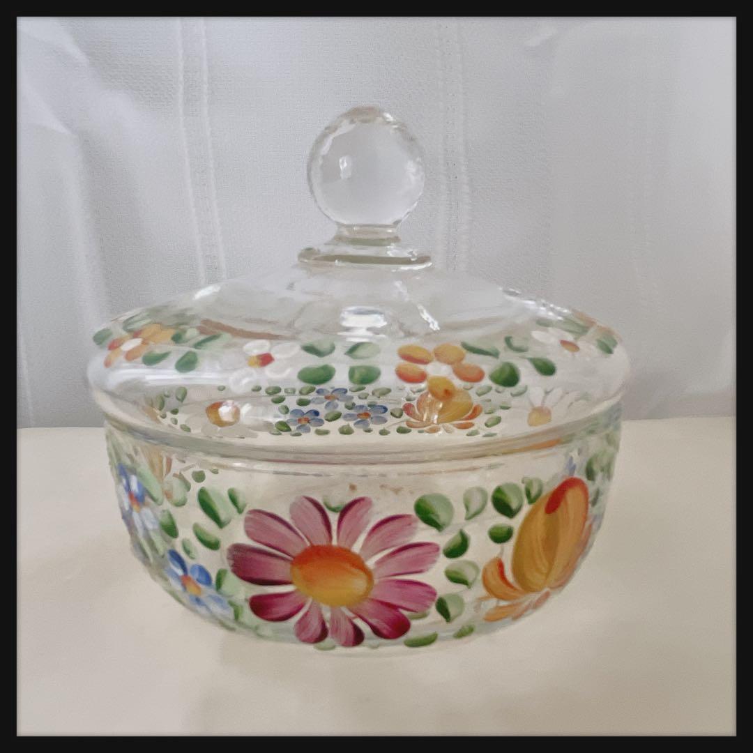 ハンドペイント　ガラス　蓋もの　オーストリア　ザルツブルグ