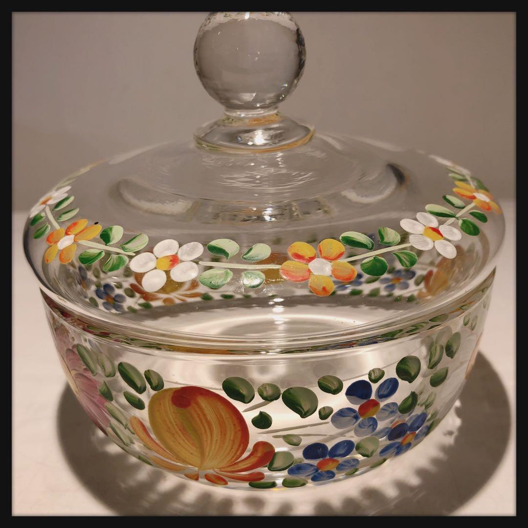 ハンドペイント　ガラス　蓋もの　オーストリア　ザルツブルグ