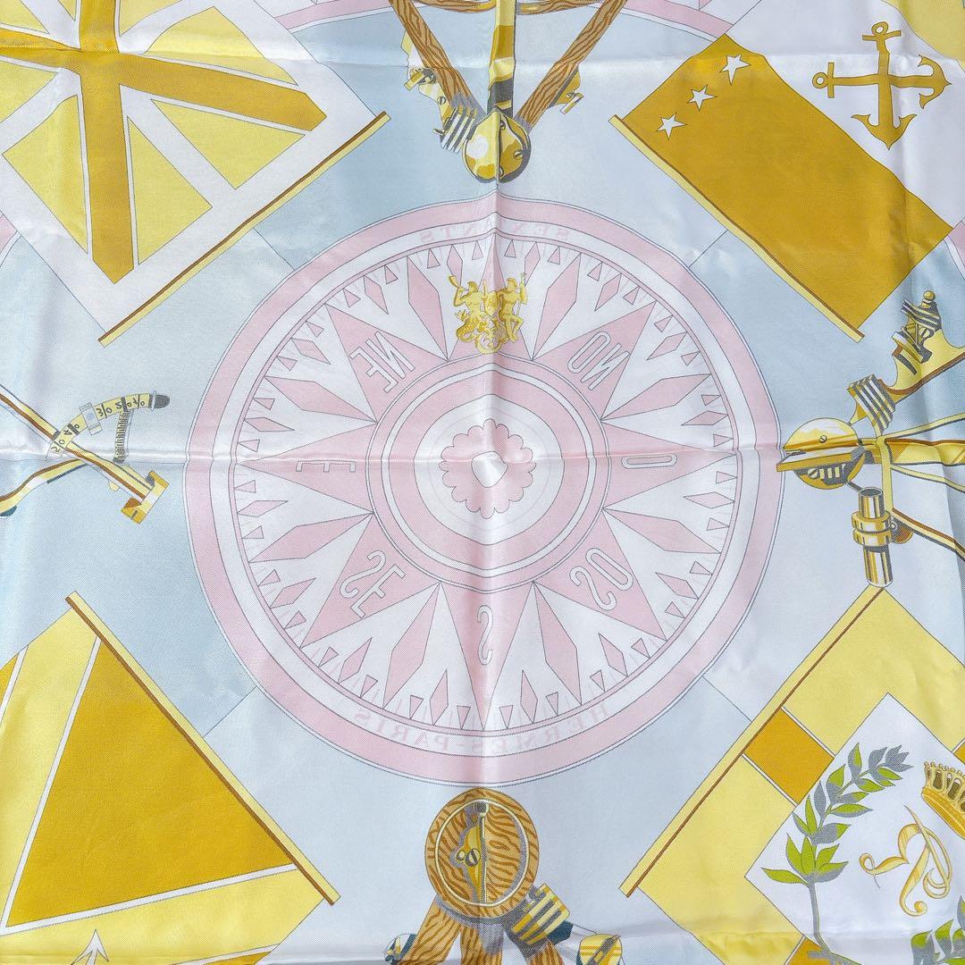 【良品】 エルメス HERMES カレ90 六分儀 スカーフ シルク ピンク