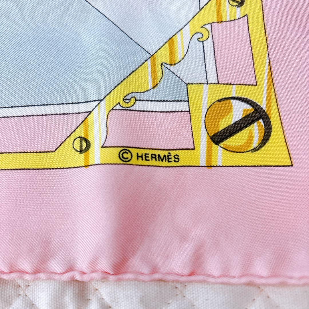 【良品】 エルメス HERMES カレ90 六分儀 スカーフ シルク ピンク