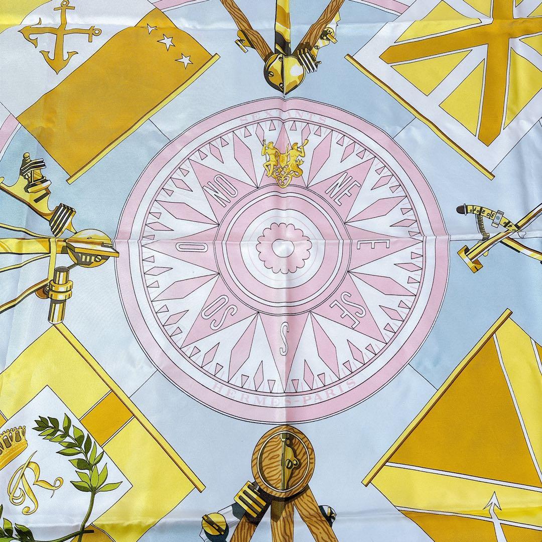 【良品】 エルメス HERMES カレ90 六分儀 スカーフ シルク ピンク