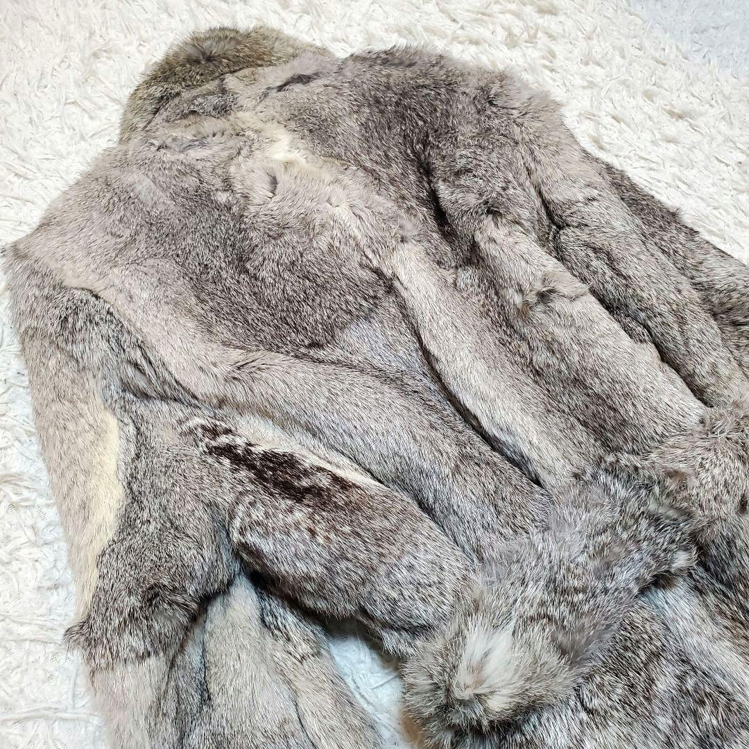 美品 ラビットファー 毛皮 ロングコート モコモコ ベルト付き リアルファー