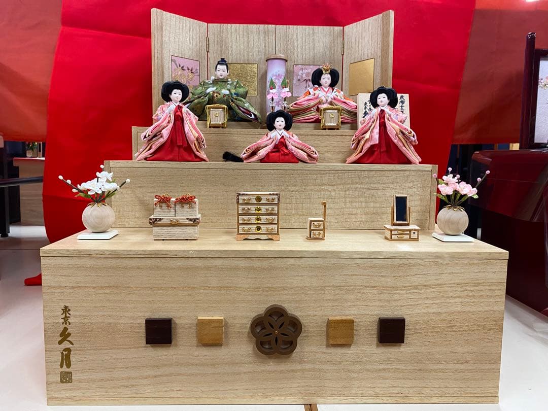 東京久月　五人飾り収納用三段セット・白木・間口約５０×奥行約５０×高さ約５９㎝