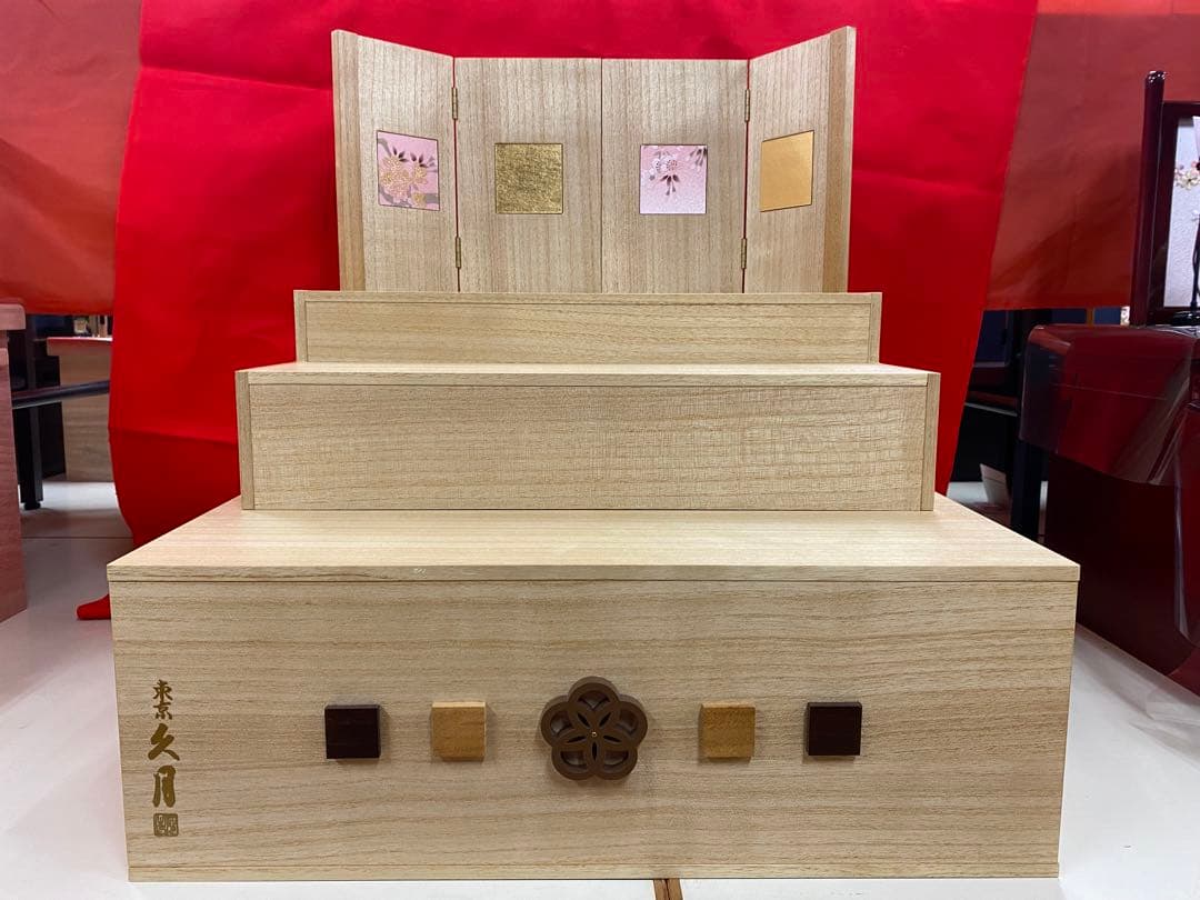 東京久月　五人飾り収納用三段セット・白木・間口約５０×奥行約５０×高さ約５９㎝