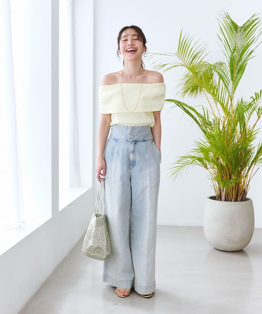 バックレースアップデニムワイドパンツ