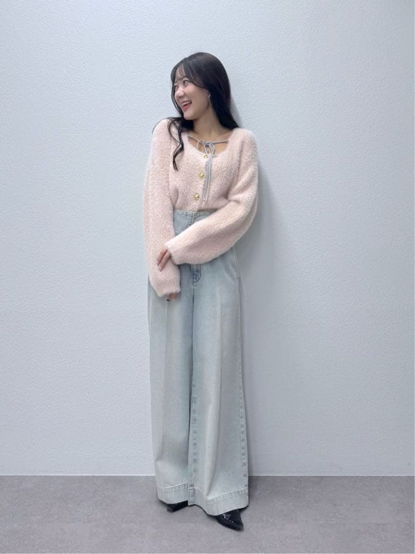 バックレースアップデニムワイドパンツ