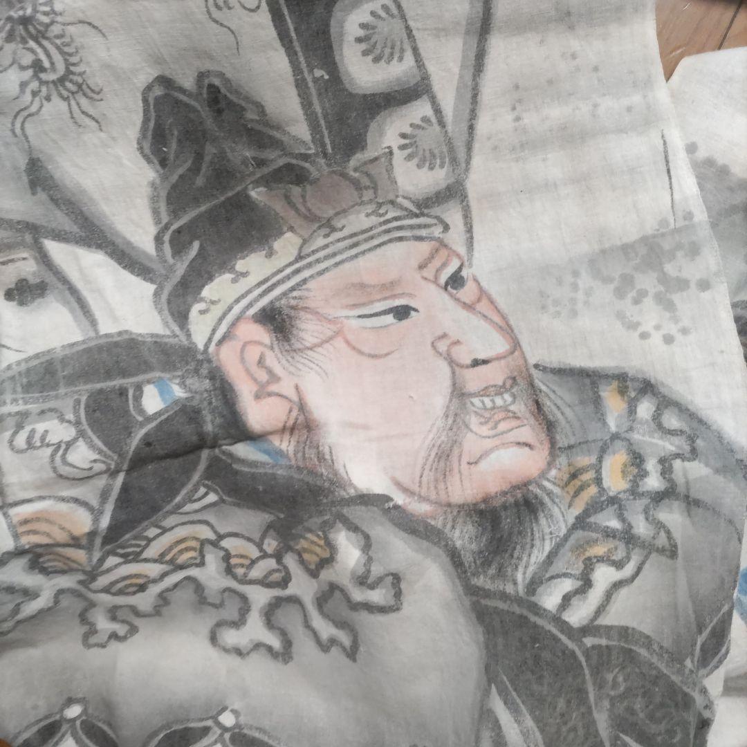 大幅値下‼️《年代物、作家物手描幟旗》（希少価値）武者四人、インテリア1303