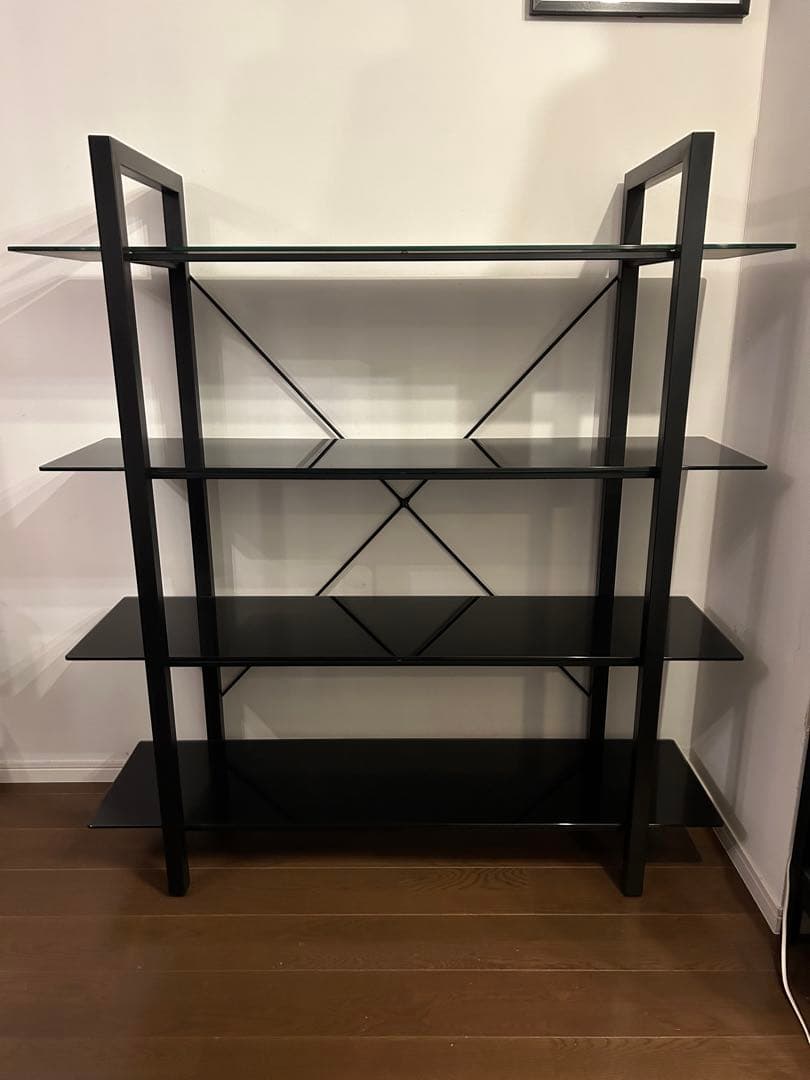 黒 ガラス 金属製 4段シェルフ