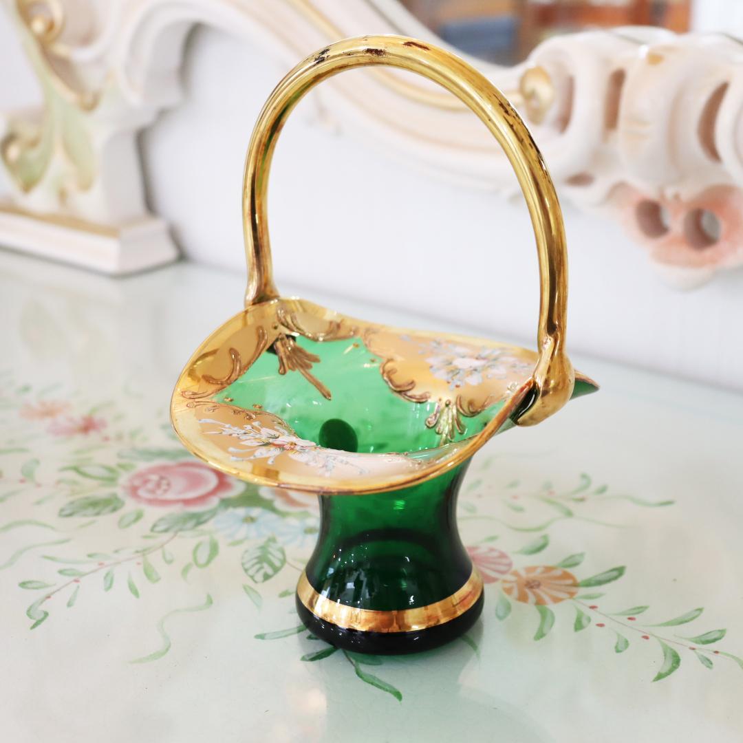 ヴェネチアングラス ミニバスケット グリーン ムラノガラス イタリア