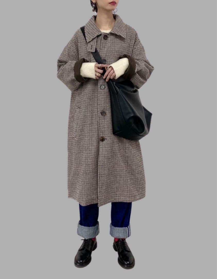【FASHIRU】wool mix ステンカラーチェックコート