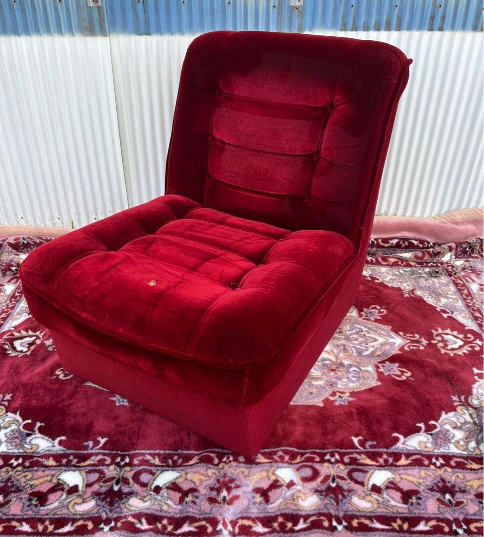 【アンティーク】ベロアソファ 1人掛けソファ 昭和レトロ 当時物 喫茶店 古家具