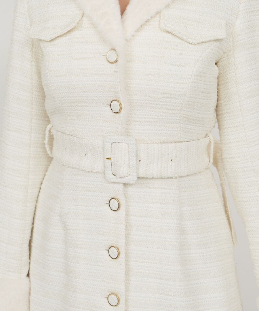  PARTY ファー付ラメツイードミニワンピース