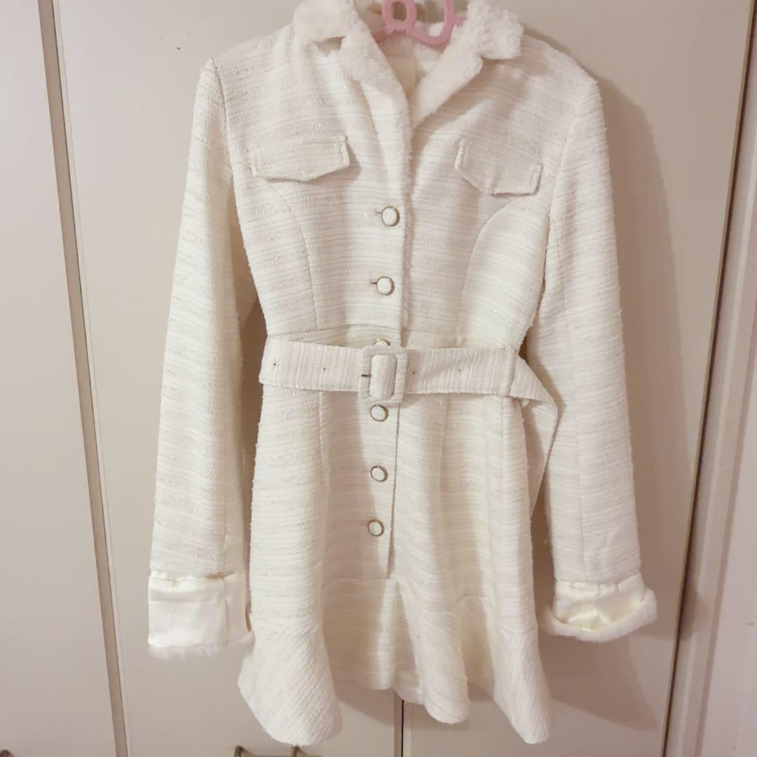  PARTY ファー付ラメツイードミニワンピース