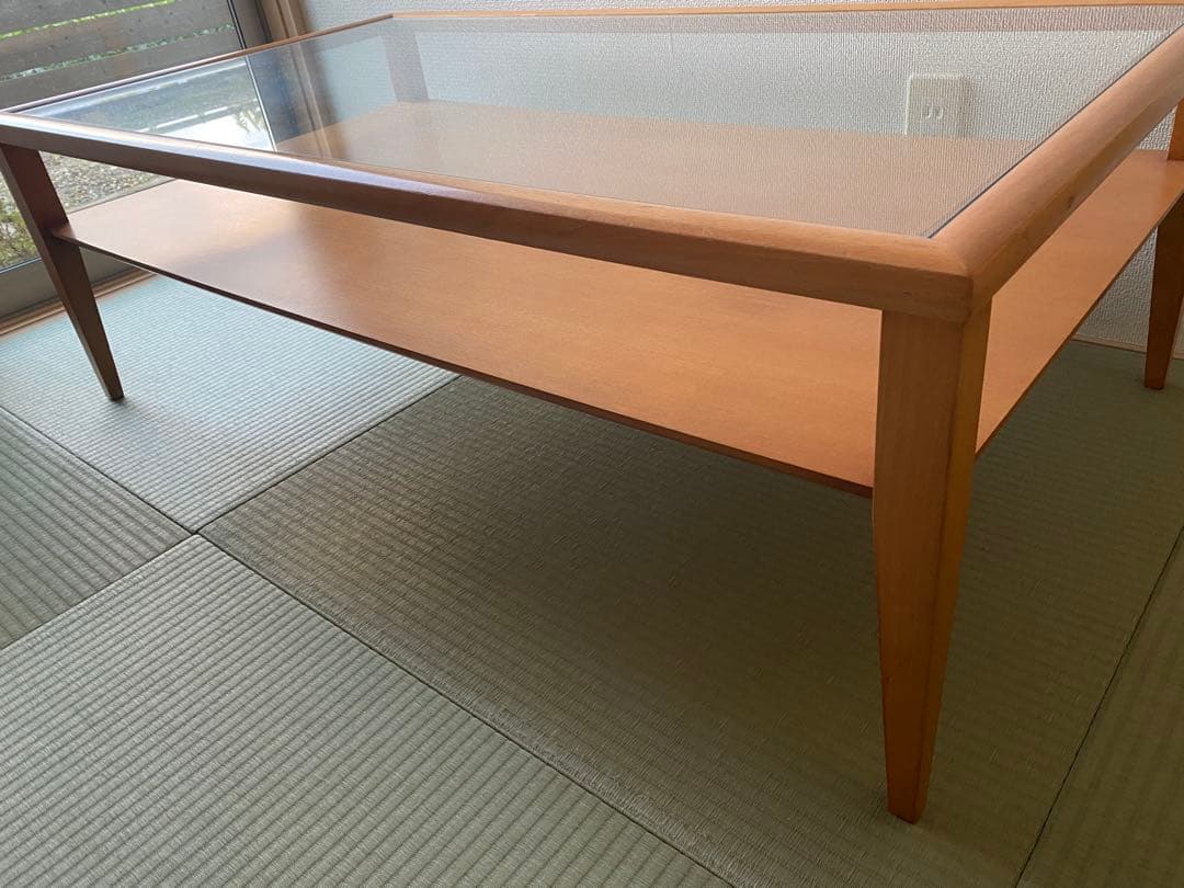 ナチュラルウッド センターテーブル ガラストップ