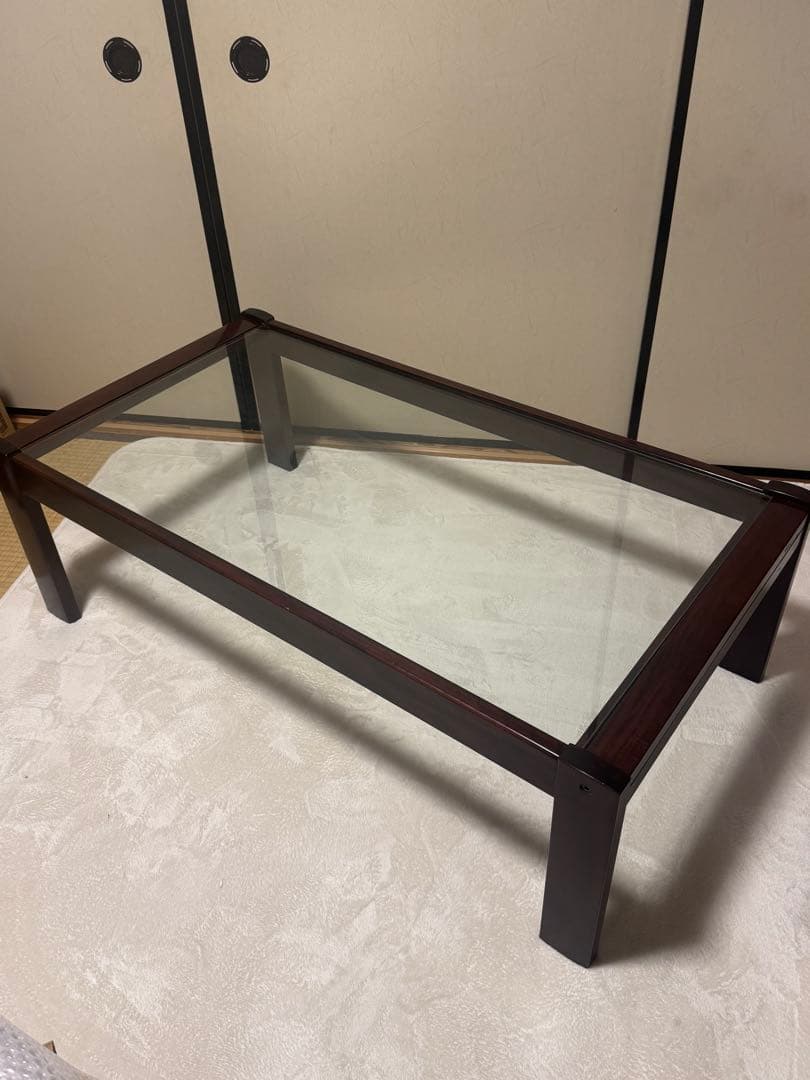 オールドカリモク　ガラストップローテーブル