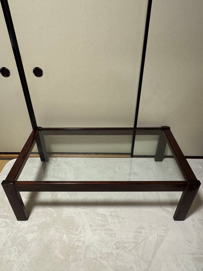 オールドカリモク　ガラストップローテーブル