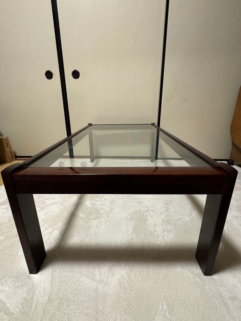 オールドカリモク　ガラストップローテーブル