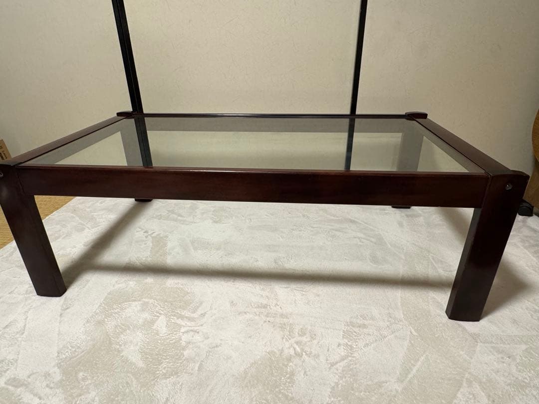 オールドカリモク　ガラストップローテーブル