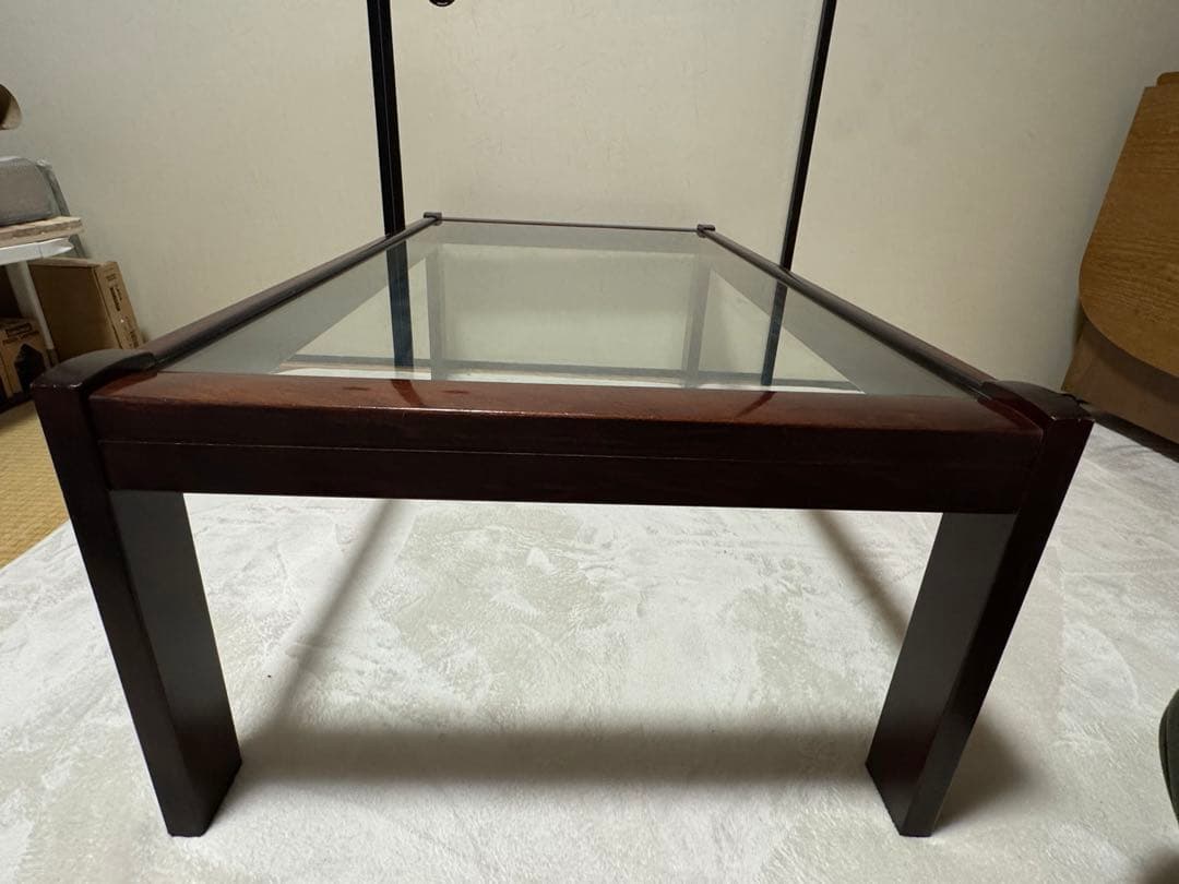 オールドカリモク　ガラストップローテーブル