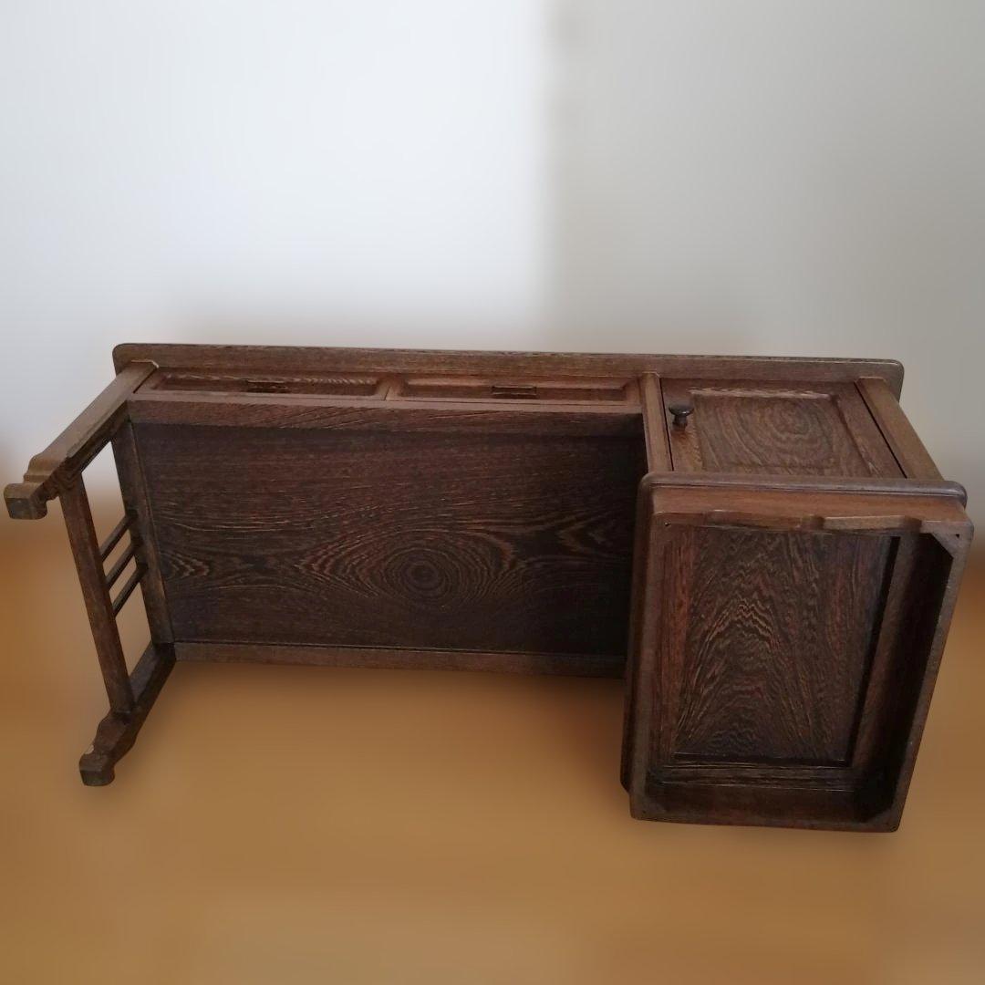 文机 座机 ローデスク 昭和レトロ アンティーク 片軸 古家具 書斎 和家具