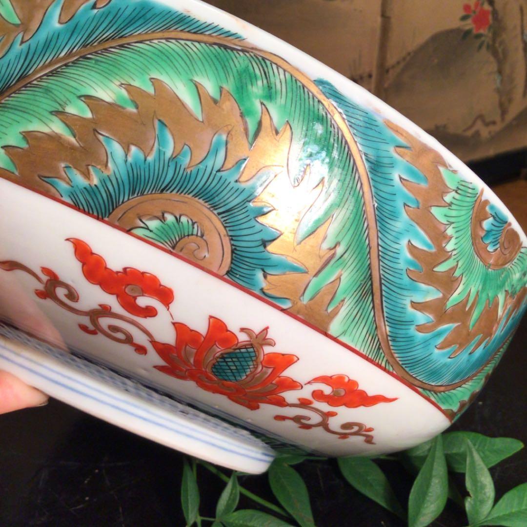 A539 古伊万里 金蘭手　見込菖蒲　窓絵流水菊紋様　大鉢　　1客