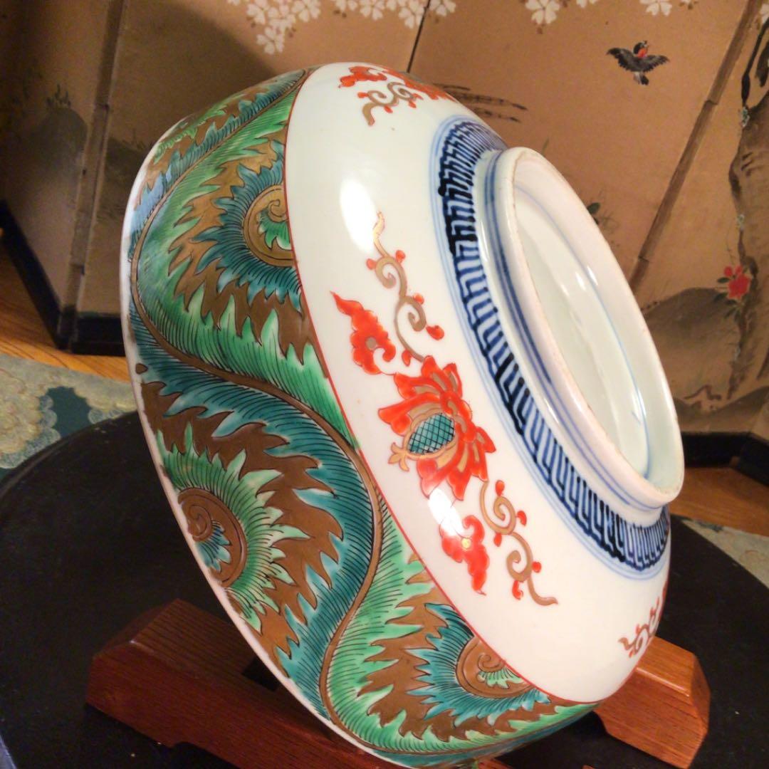 A539 古伊万里 金蘭手　見込菖蒲　窓絵流水菊紋様　大鉢　　1客