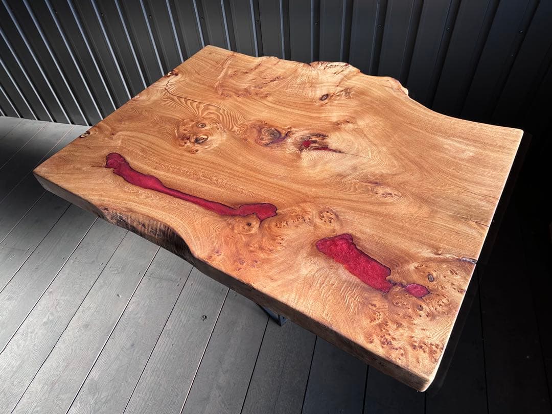 樺　一枚板　テーブル　無垢材　レジン　栃ウォールナットポプラ楠欅モンキー