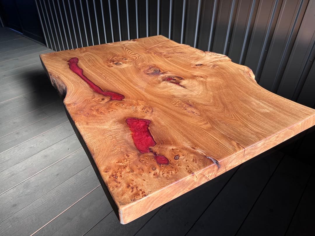 樺　一枚板　テーブル　無垢材　レジン　栃ウォールナットポプラ楠欅モンキー