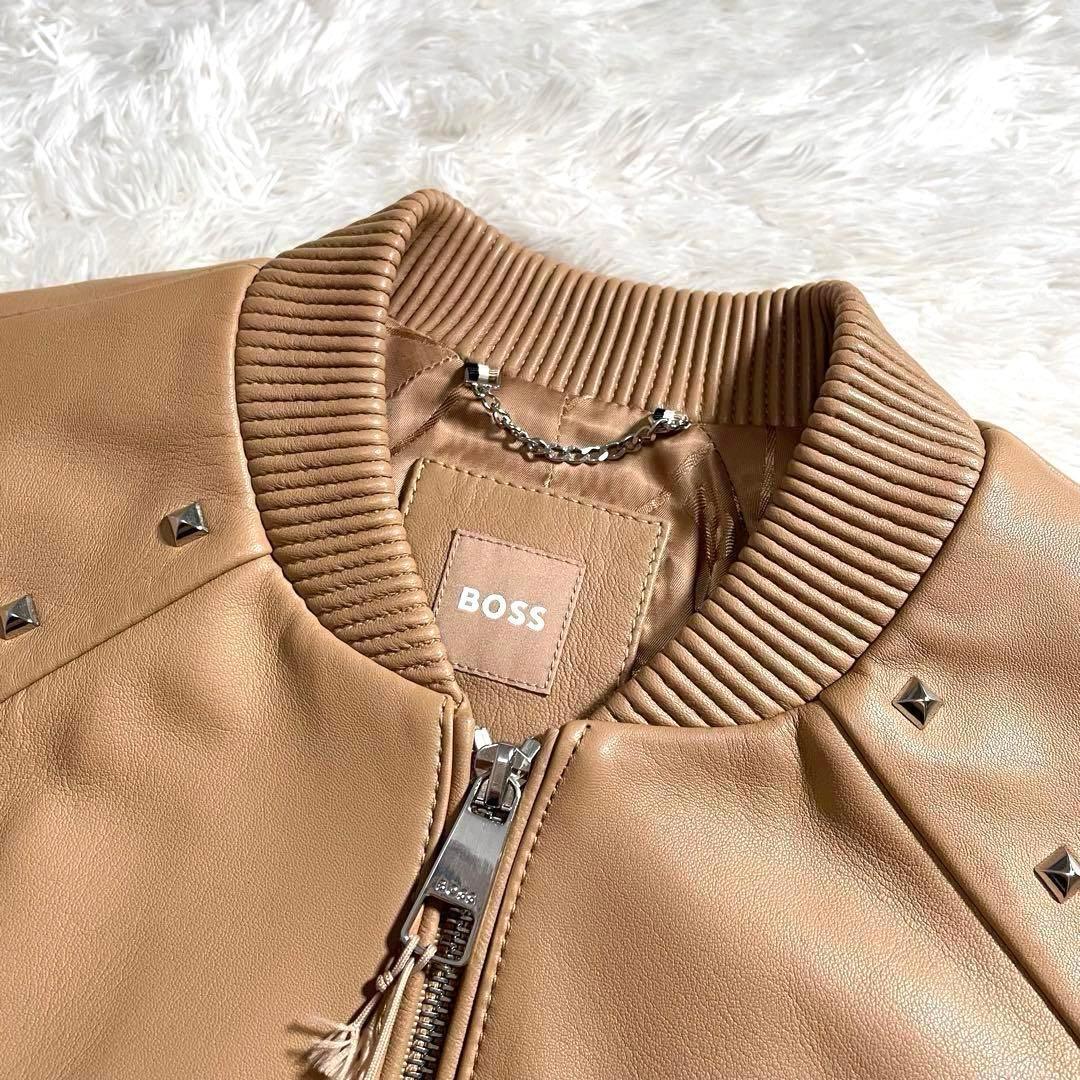 未使用 ヒューゴボス ラムレザージャケット スタッズ ブルゾン 裏地 総柄