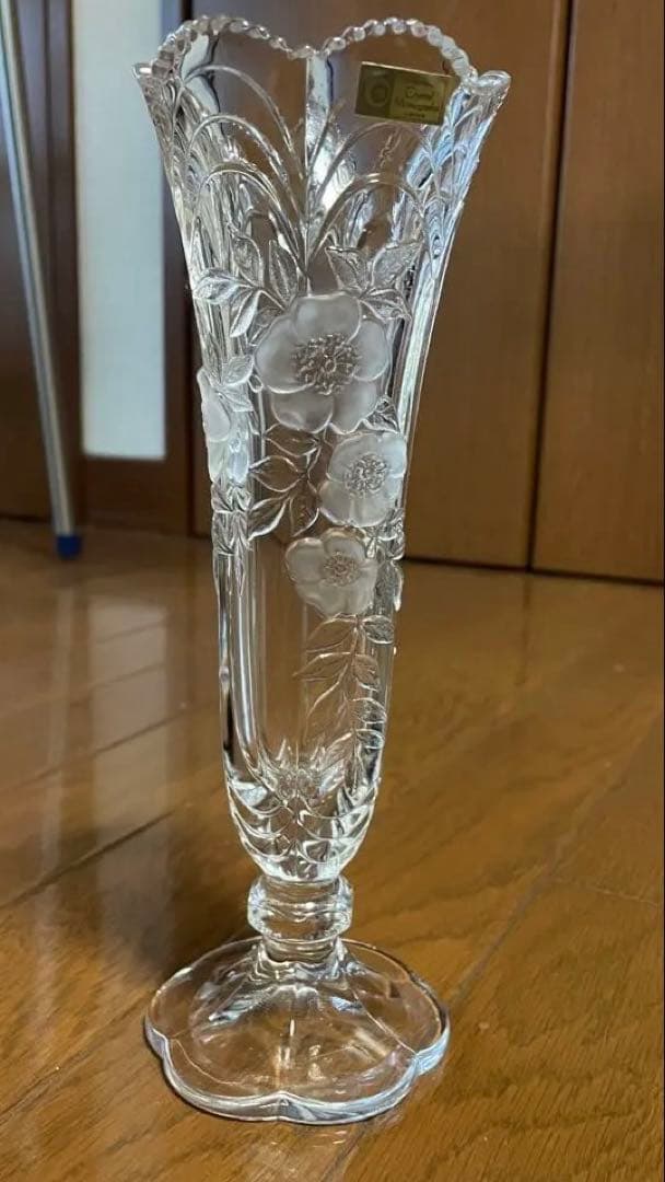 クリスタルガラス 花模様 約25cm アデリア　石塚硝子　一輪挿し