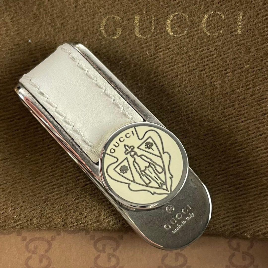 グッチ　マネークリップ　レザー　シルバー　ハート　メンズ　ロゴ　刺繍　箱　保存袋
