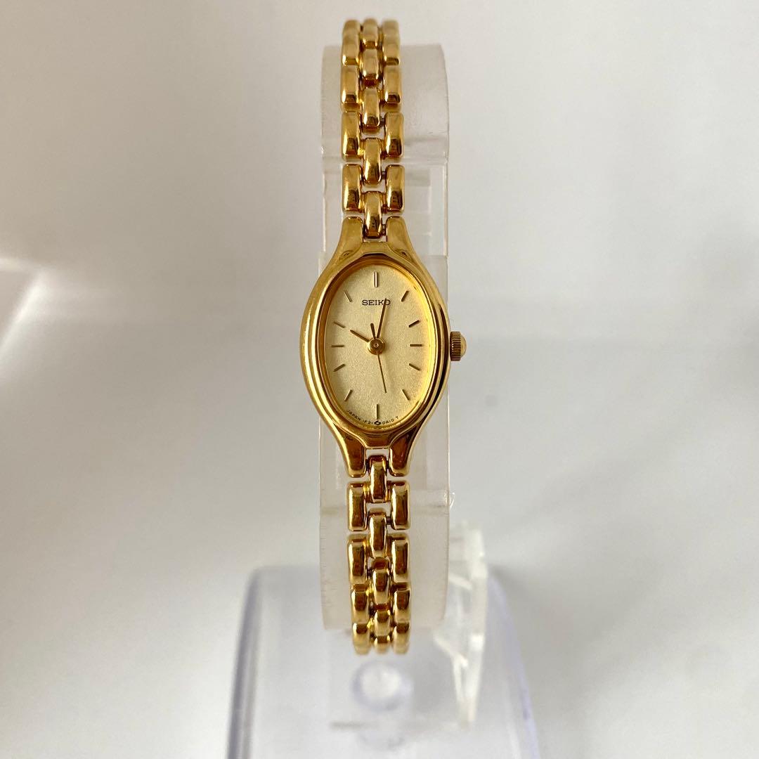 新品電池　SEIKO 腕時計　オーバル　ゴールド　3針