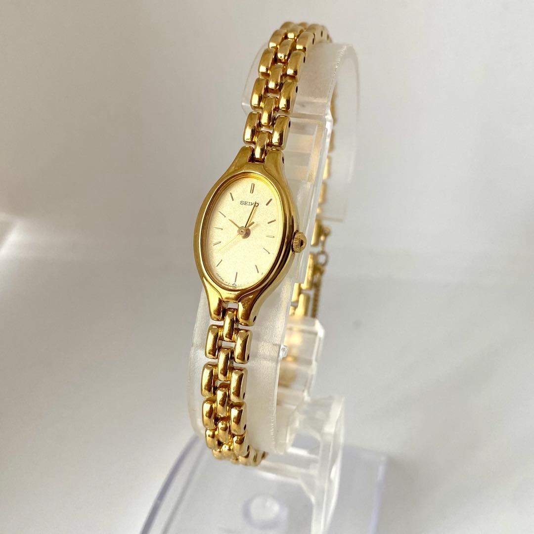 新品電池　SEIKO 腕時計　オーバル　ゴールド　3針