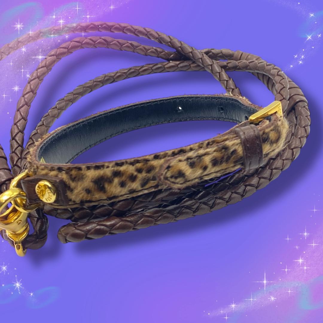 《美品》 ボッテガヴェネタ 首輪 リード レオパード ハラコ イントレチャート