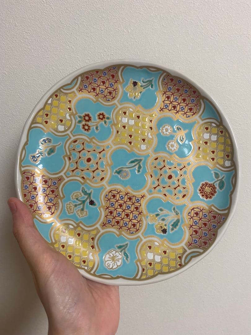 青地の花柄大アフタヌーンティー 九谷焼 ナタリーレテさん 大皿 正月