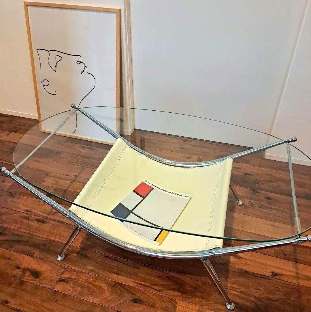 【最終価格】モダン ガラスセンターテーブル オーバル型