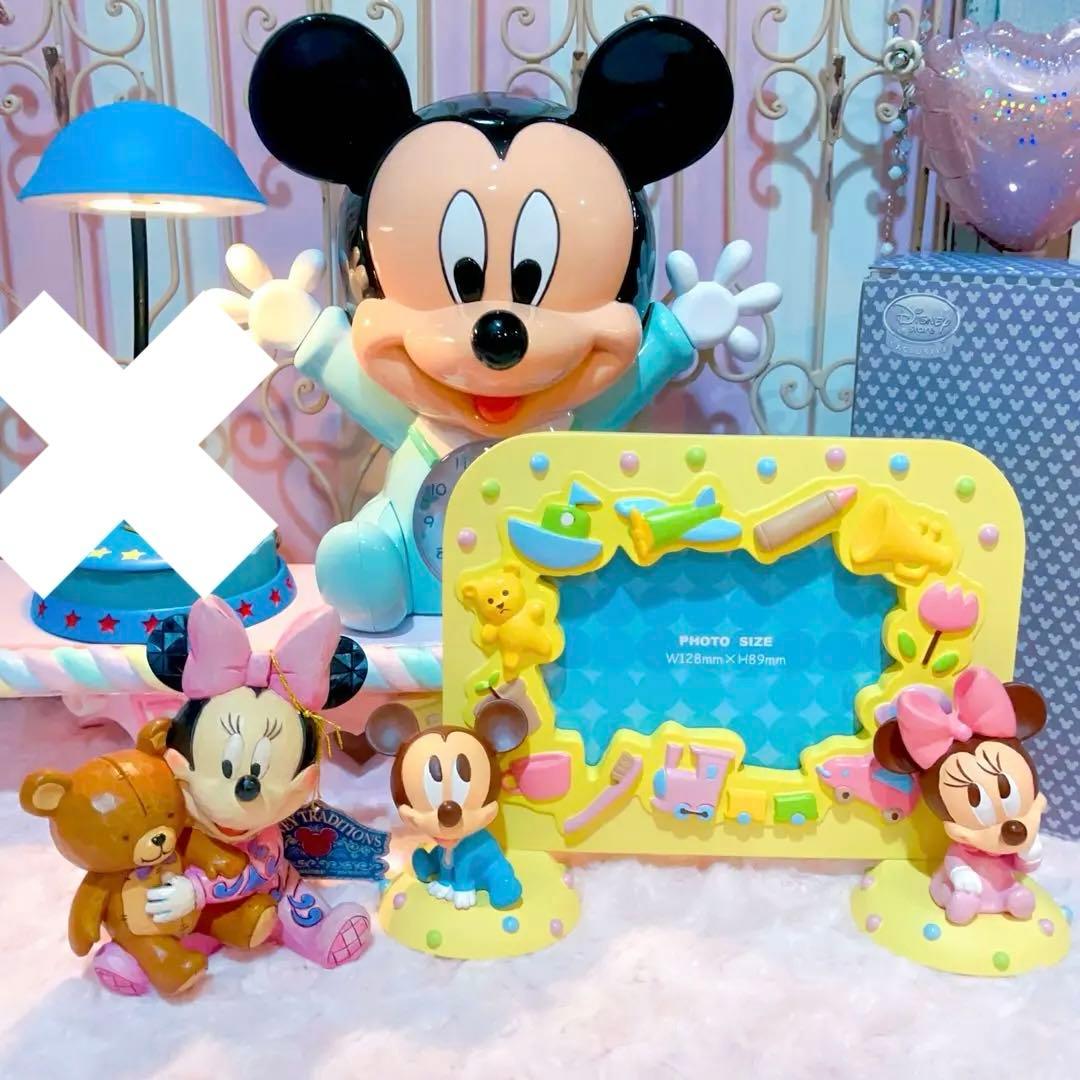 激レア ディズニー ベビー ミッキー ミニー フォトフレーム 置物 時計 3点