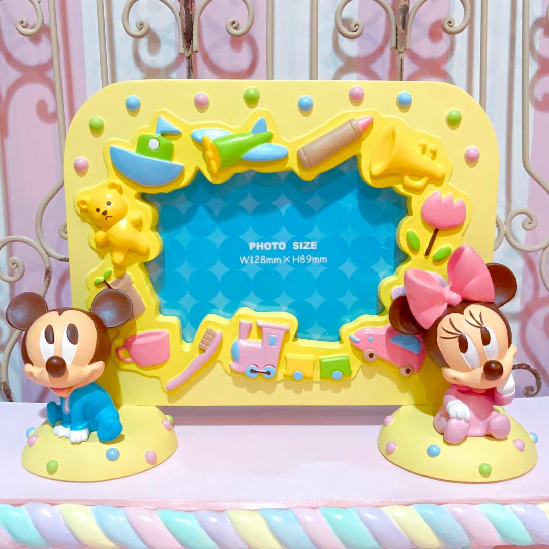激レア ディズニー ベビー ミッキー ミニー フォトフレーム 置物 時計 3点